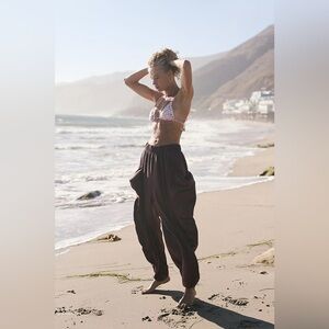 Free People Beach Oversized Black Cotton Pull On Pants